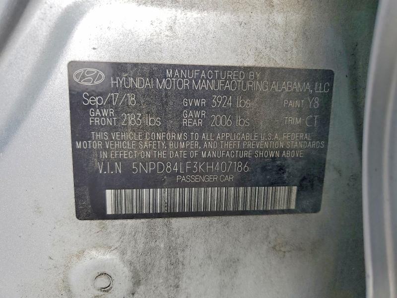 2019 Hyundai Elantra მანქანა იყიდება აუქციონზე, vin: 5NPD84LF3KH407186, აუქციონის ნომერი: 66755926