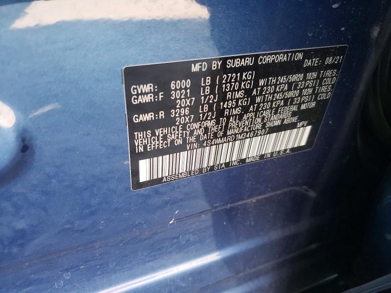66975436 :رقم المزاد ، 4S4WMARD1M3467907 vin ، 2021 Subaru Ascent مزاد بيع