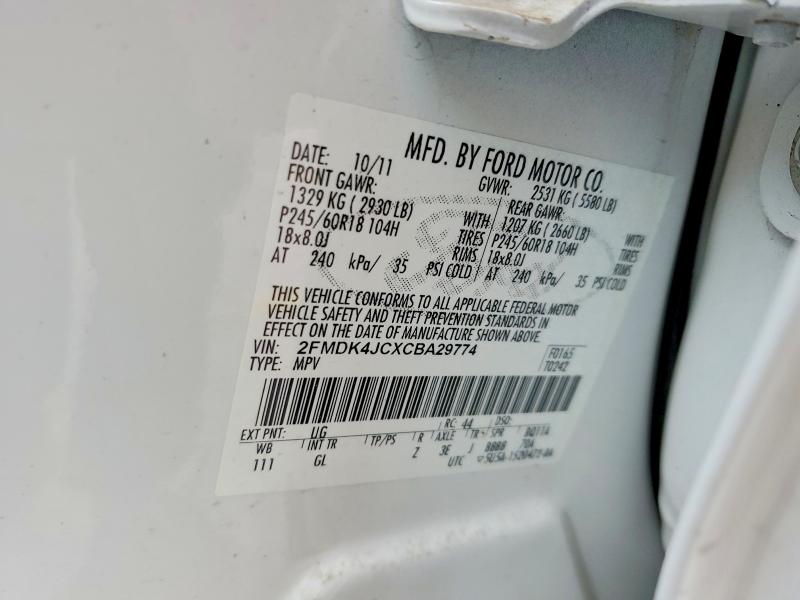 2012 Ford Edge მანქანა იყიდება აუქციონზე, vin: 2FMDK4JCXCBA29774, აუქციონის ნომერი: 65310646