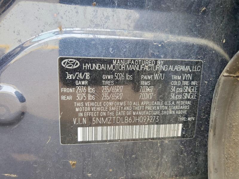 63722916 :رقم المزاد ، 5NMZTDLB6JH097273 vin ، 2018 Hyundai Santa Fe Sport مزاد بيع
