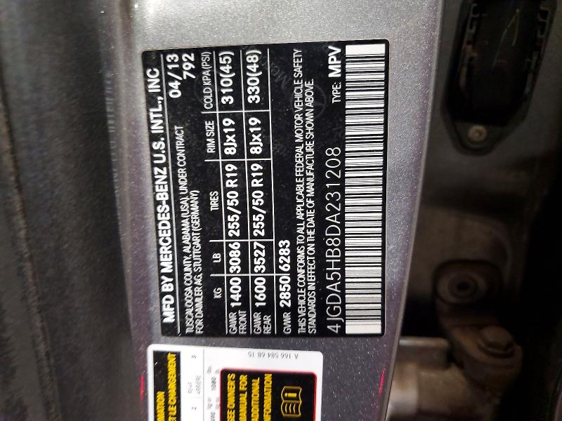 2013 Mercedes-benz Ml მანქანა იყიდება აუქციონზე, vin: 4JGDA5HB8DA231208, აუქციონის ნომერი: 64471426