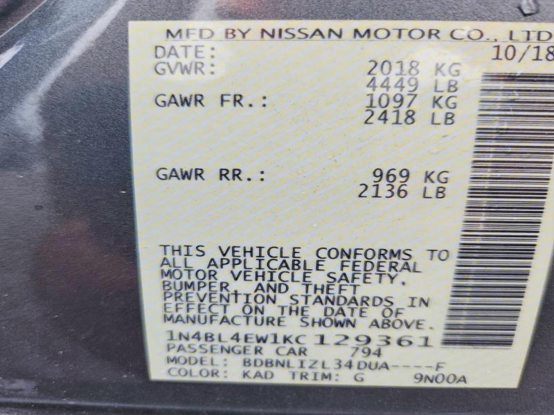 Aukcja sprzedaży 2019 Nissan Altima, vin: 1N4BL4EW1KC129361, numer aukcji: 66976186