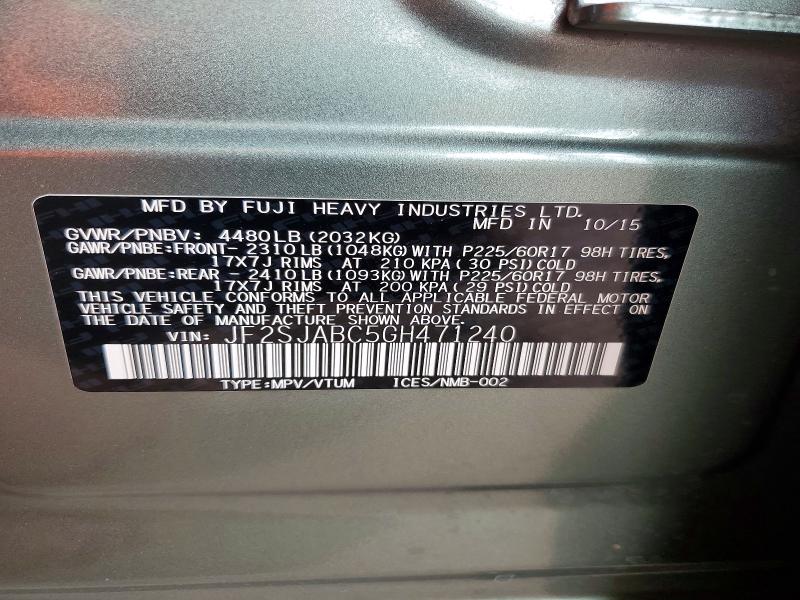 Aukcja sprzedaży 2016 Subaru Forester, vin: JF2SJABC5GH471240, numer aukcji: 63741706