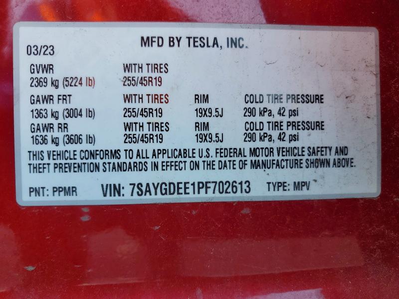 Продаж на аукціоні авто 2023 Tesla Model Y, vin: 7SAYGDEE1PF702613, номер лоту: 63815076