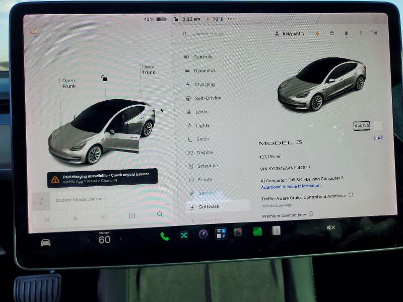 65823306 :رقم المزاد ، 5YJ3E1EA4NF142947 vin ، 2022 Tesla Model 3 مزاد بيع