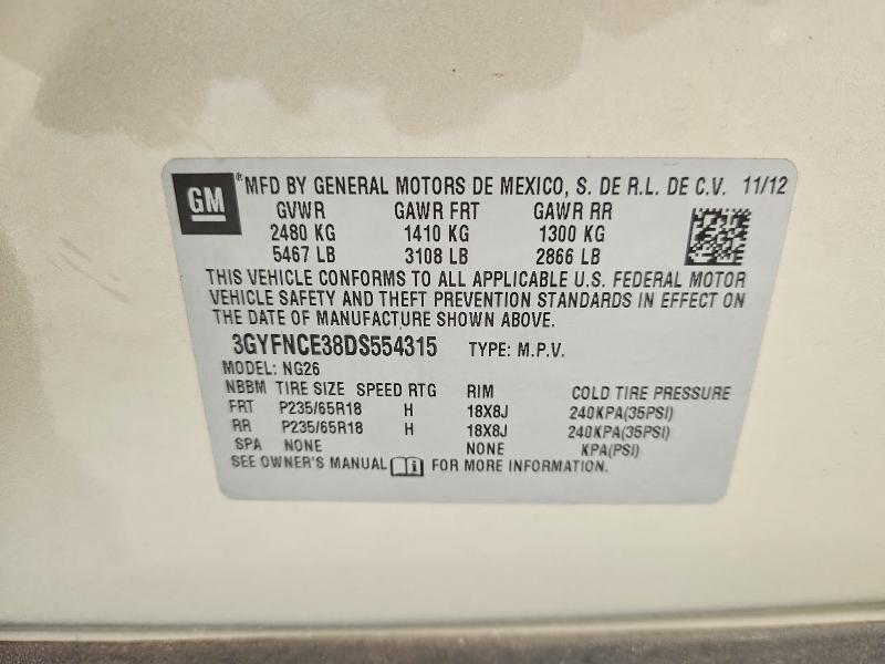 Aukcja sprzedaży 2013 Cadillac Srx, vin: 3GYFNCE38DS554315, numer aukcji: 65415446