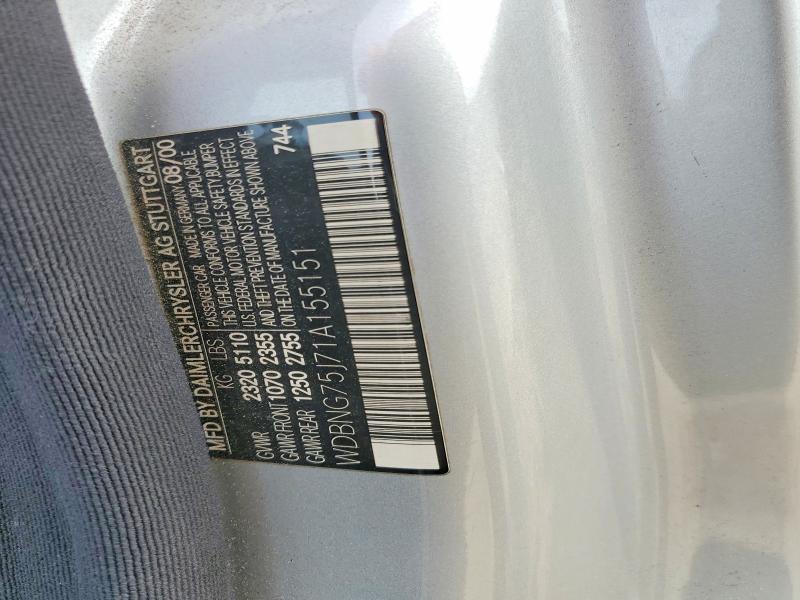 64017696 :رقم المزاد ، WDBNG75J71A155151 vin ، 2001 Mercedes-benz S مزاد بيع