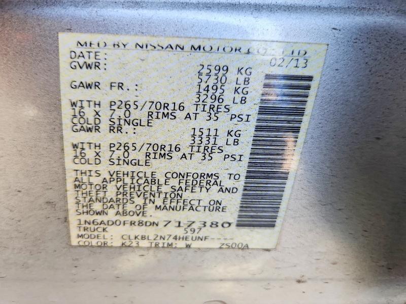 63447996 :رقم المزاد ، 1N6AD0FR8DN717380 vin ، 2013 Nissan Frontier مزاد بيع