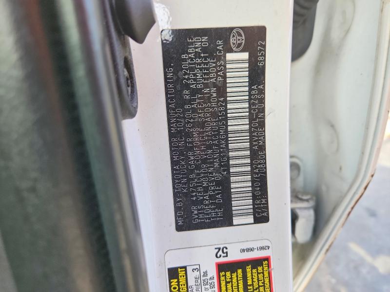 Aukcja sprzedaży 2021 Toyota Camry, vin: 4T1G11AK6MU515824, numer aukcji: 66289826
