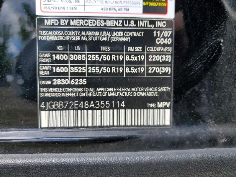 66359416 :رقم المزاد ، 4JGBB72E48A355114 vin ، 2008 Mercedes-benz Ml مزاد بيع