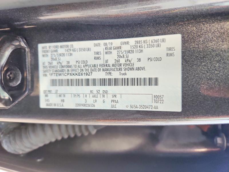 63848046 :رقم المزاد ، 1FTEW1CPXKKE61927 vin ، 2019 Ford F150 مزاد بيع