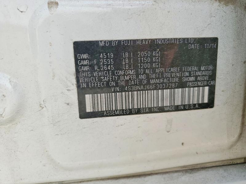 2015 Subaru Legacy მანქანა იყიდება აუქციონზე, vin: 4S3BNAJ66F3037287, აუქციონის ნომერი: 64393786