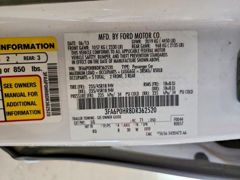 Продажа на аукционе авто 2013 Ford Fusion, vin: 3FA6P0HR8DR362520, номер лота: 62950246