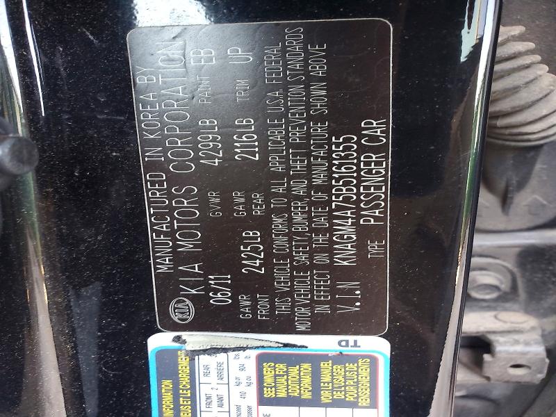 Aukcja sprzedaży 2011 Kia Optima, vin: KNAGM4A75B5161355, numer aukcji: 66251786