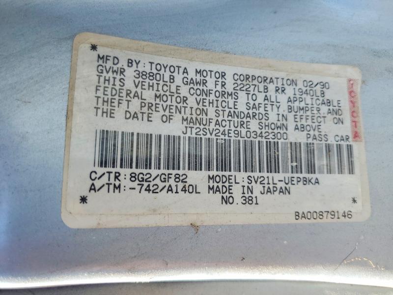 57503726 :رقم المزاد ، JT2SV24E9L0342300 vin ، 1990 Toyota Camry مزاد بيع