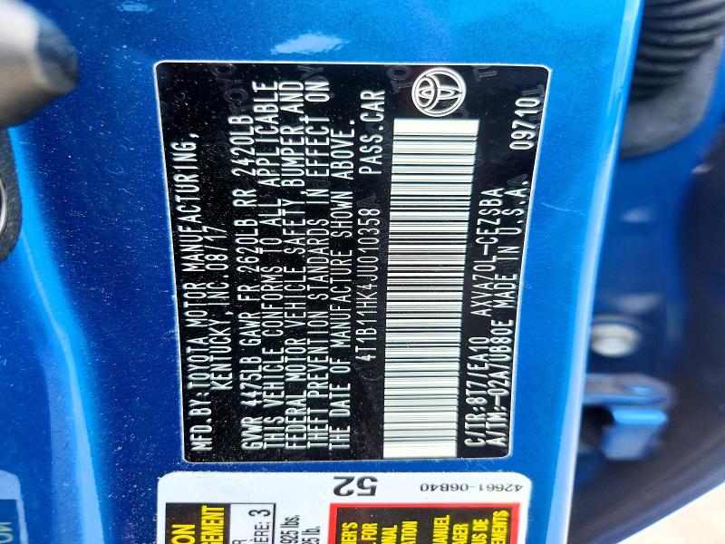 Продаж на аукціоні авто 2018 Toyota Camry, vin: 4T1B11HK4JU010358, номер лоту: 63701756