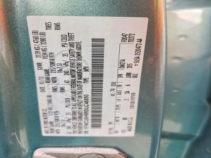 2013 Ford Escape მანქანა იყიდება აუქციონზე, vin: 1FMCU0H95DUC46850, აუქციონის ნომერი: 65027726