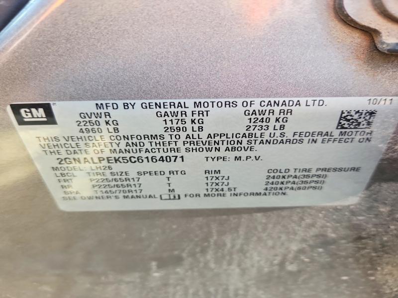 Aukcja sprzedaży 2012 Chevrolet Equinox, vin: 2GNALPEK5C6164071, numer aukcji: 62465086
