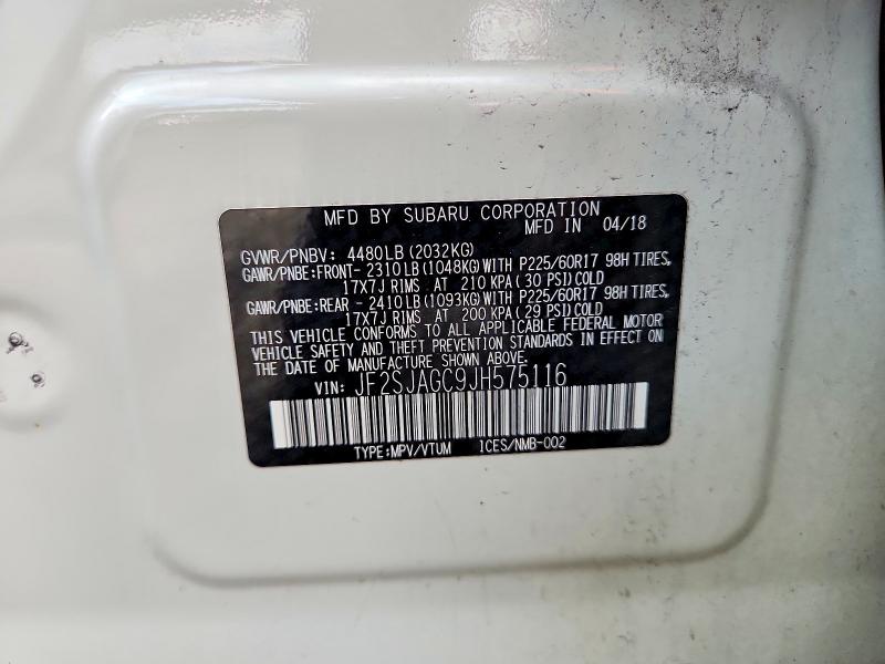 65296876 :رقم المزاد ، JF2SJAGC9JH575116 vin ، 2018 Subaru Forester مزاد بيع