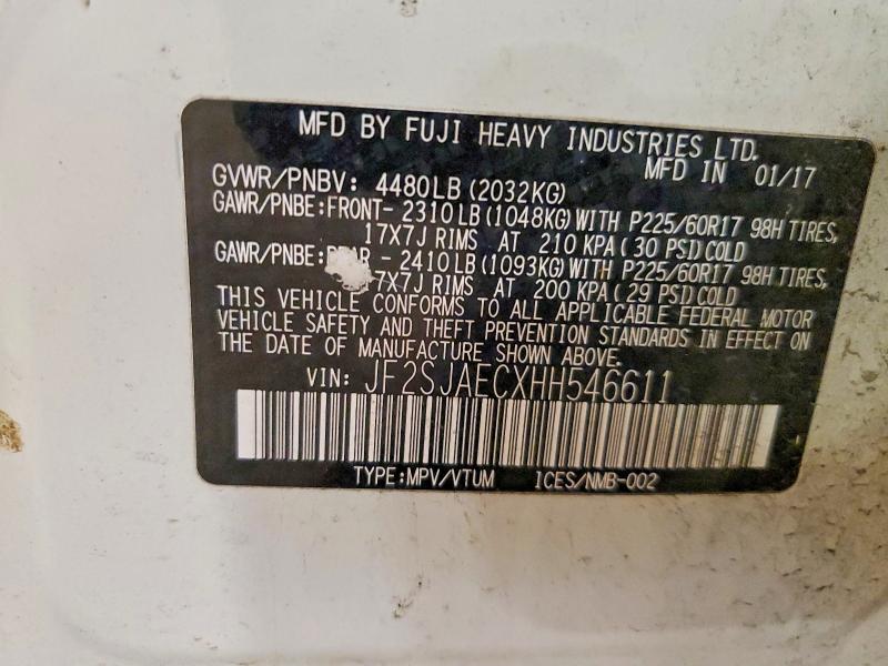 Продажа на аукционе авто 2017 Subaru Forester, vin: JF2SJAECXHH546611, номер лота: 64035196