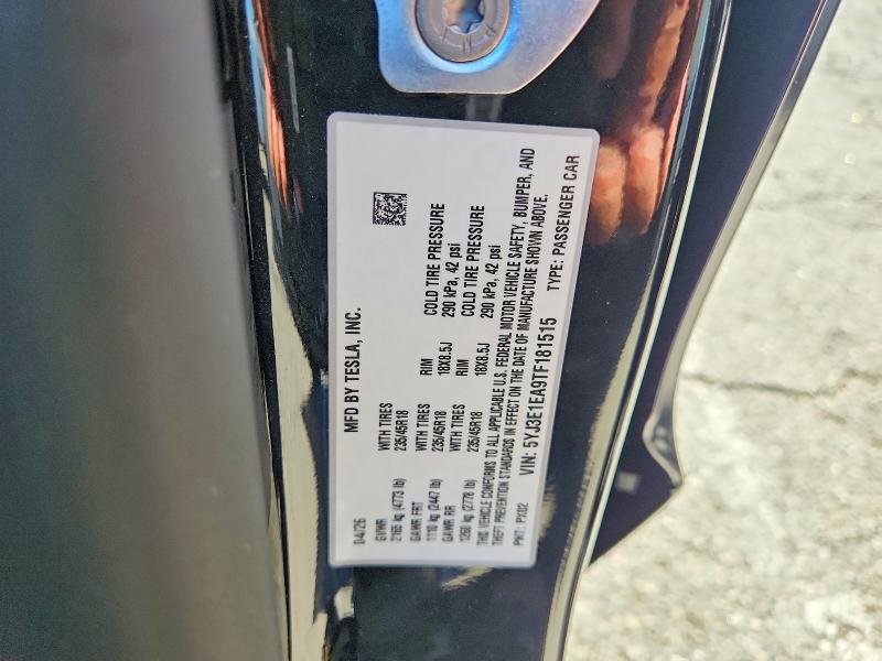 65243236 :رقم المزاد ، 5YJ3E1EA9TF181515 vin ، 2026 Tesla Model 3 مزاد بيع