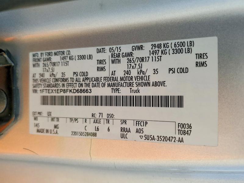 64406306 :رقم المزاد ، 1FTEX1EP8FKD68663 vin ، 2015 Ford F150 مزاد بيع