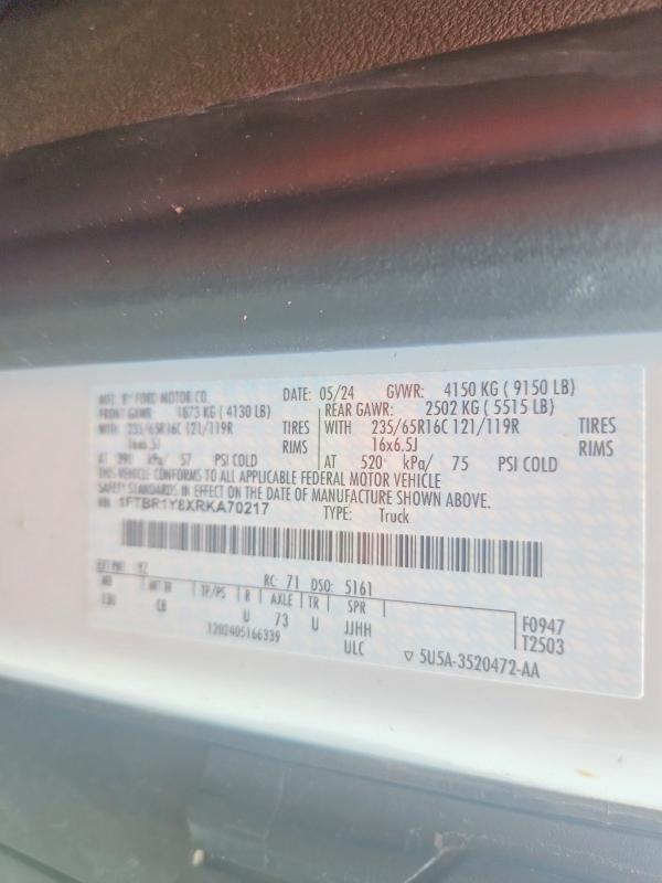 Продажа на аукционе авто 2024 Ford Transit, vin: 1FTBR1Y8XRKA70217, номер лота: 65473686