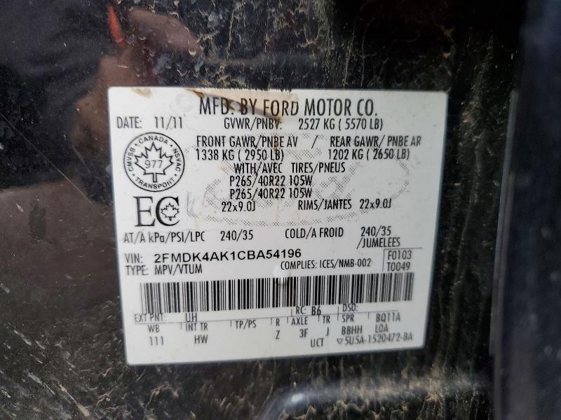 Продажа на аукционе авто 2012 Ford Edge, vin: 2FMDK4AK1CBA54196, номер лота: 63122626