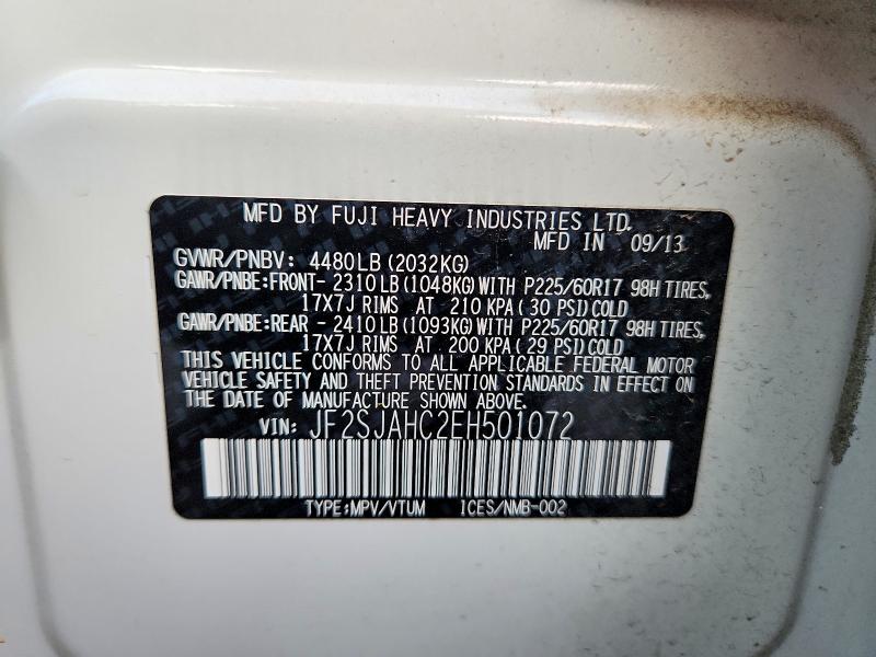 2014 Subaru Forester მანქანა იყიდება აუქციონზე, vin: JF2SJAHC2EH501072, აუქციონის ნომერი: 70813016