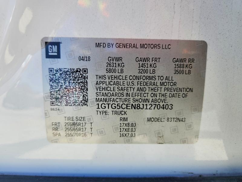 66260656 :رقم المزاد ، 1GTG5CEN8J1270403 vin ، 2018 Gmc Canyon مزاد بيع