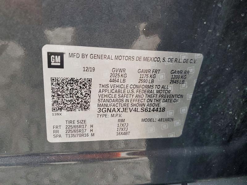 2020 Chevrolet Equinox მანქანა იყიდება აუქციონზე, vin: 3GNAXJEV4LS614418, აუქციონის ნომერი: 63864996