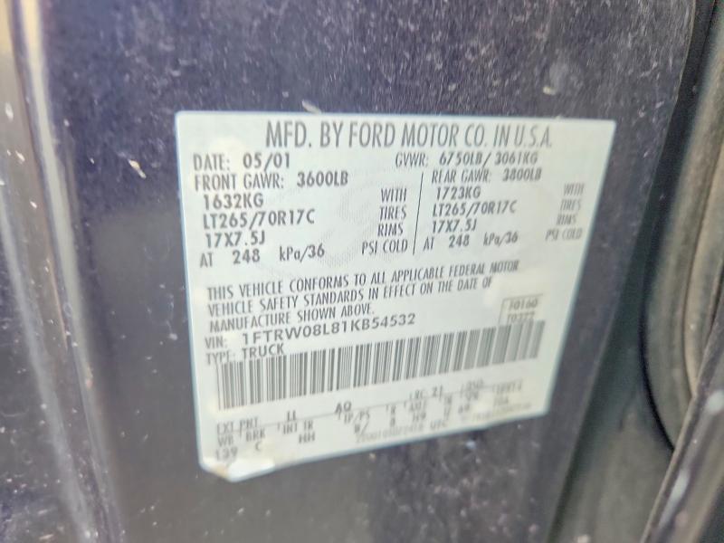 Aukcja sprzedaży 2001 Ford F150, vin: 1FTRW08L81KB54532, numer aukcji: 66071126