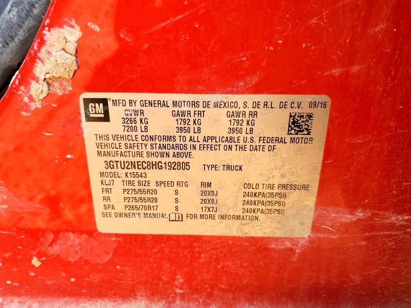 Auction sale of the 2017 Gmc Sierra, vin: 3GTU2NEC8HG192805, lot number: 63367796