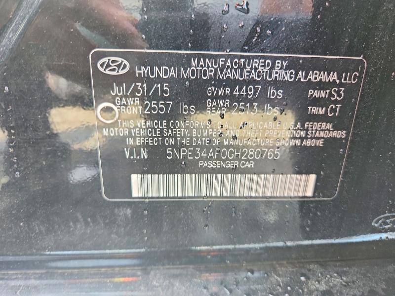 2016 Hyundai Sonata მანქანა იყიდება აუქციონზე, vin: 5NPE34AF0GH280765, აუქციონის ნომერი: 66377716