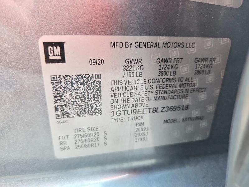 2020 Gmc Sierra მანქანა იყიდება აუქციონზე, vin: 1GTU9EET8LZ369518, აუქციონის ნომერი: 65151886