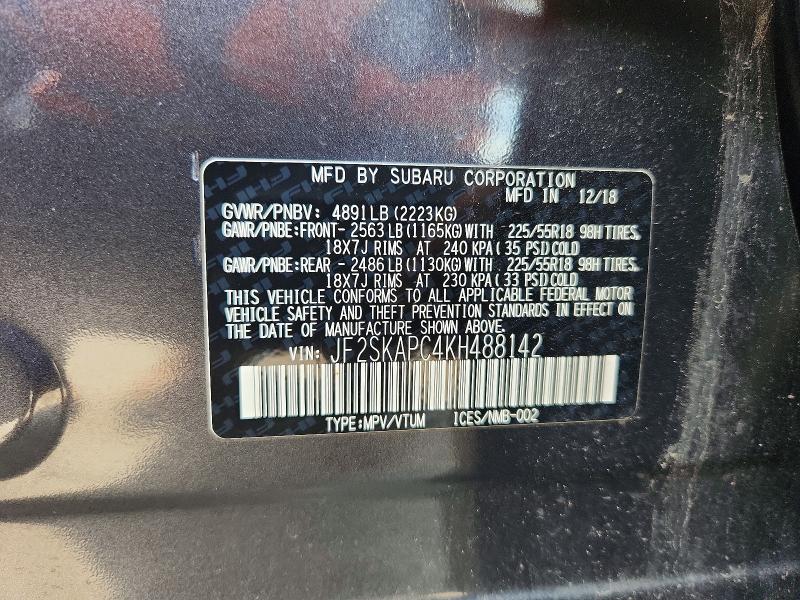 Продаж на аукціоні авто 2019 Subaru Forester, vin: JF2SKAPC4KH488142, номер лоту: 63353576