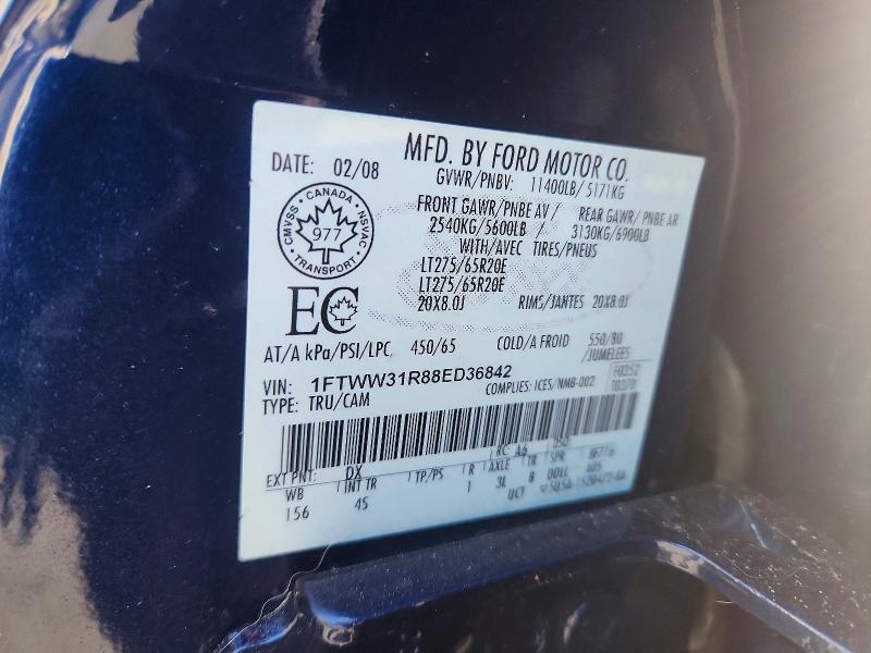 64428056 :رقم المزاد ، 1FTWW31R88ED36842 vin ، 2008 Ford F350 مزاد بيع
