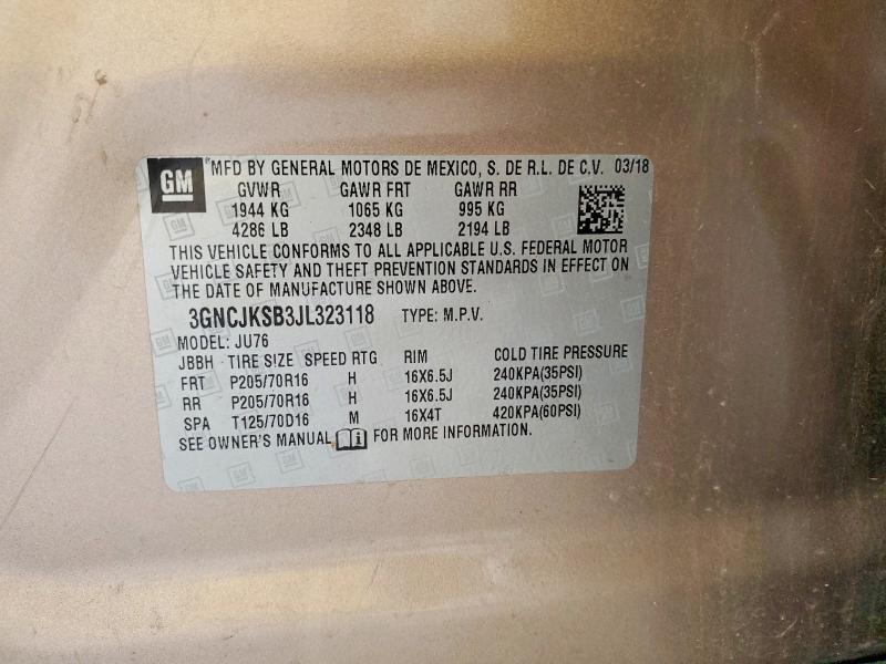 2018 Chevrolet Trax მანქანა იყიდება აუქციონზე, vin: 3GNCJKSB3JL323118, აუქციონის ნომერი: 67039866