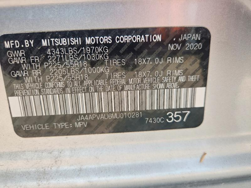 2021 Mitsubishi Outlander Sport მანქანა იყიდება აუქციონზე, vin: JA4APVAU6MU010281, აუქციონის ნომერი: 63600416