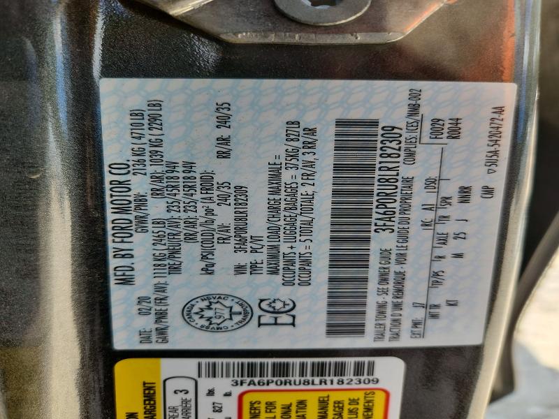 Продаж на аукціоні авто 2020 Ford Fusion, vin: 3FA6P0RU8LR182309, номер лоту: 64113586