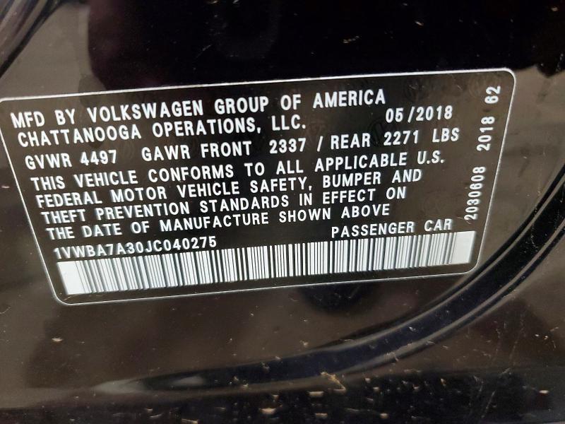 Aukcja sprzedaży 2018 Volkswagen Passat, vin: 1VWBA7A30JC040275, numer aukcji: 65147546