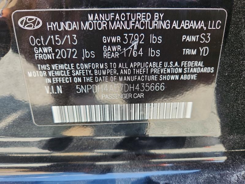 2013 Hyundai Elantra მანქანა იყიდება აუქციონზე, vin: 5NPDH4AE7DH435666, აუქციონის ნომერი: 64301456