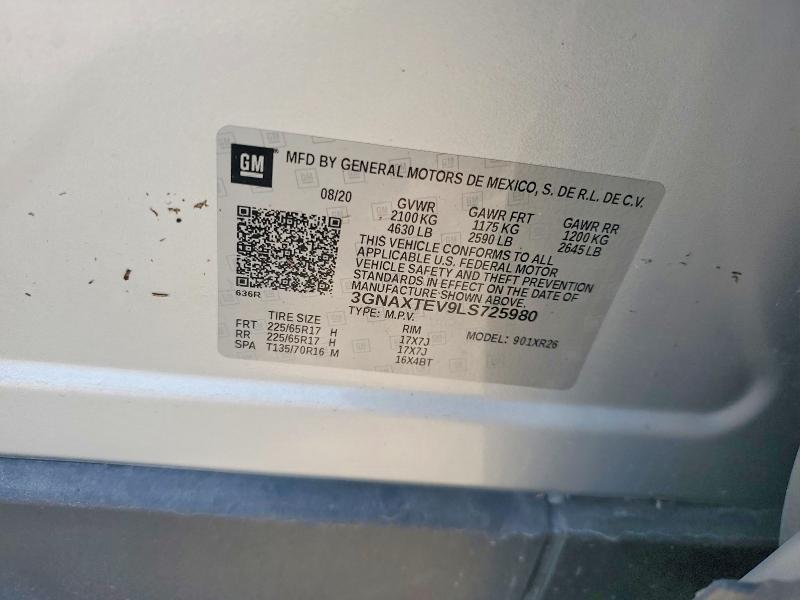 Auction sale of the 2020 Chevrolet Equinox, vin: 3GNAXTEV9LS725980, lot number: 64046796