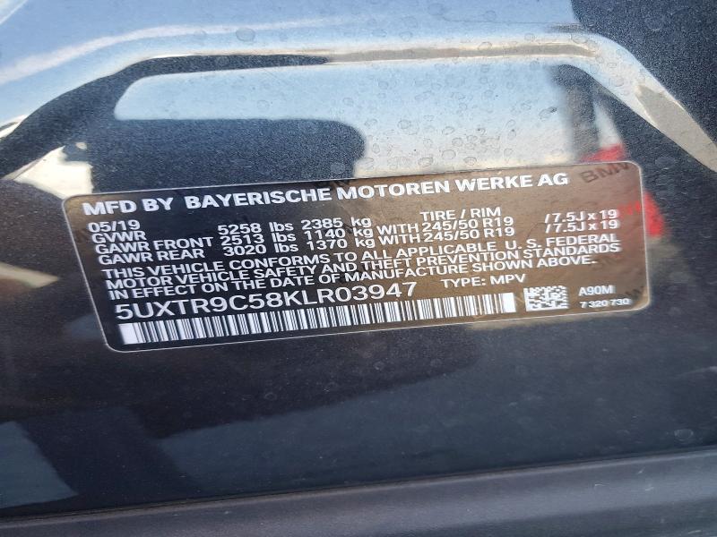 64390556 :رقم المزاد ، 5UXTR9C58KLR03947 vin ، 2019 Bmw X3 مزاد بيع