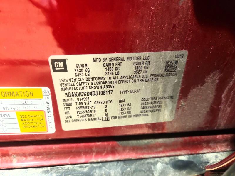 Aukcja sprzedaży 2013 Buick Enclave, vin: 5GAKVCKD4DJ108117, numer aukcji: 65461206