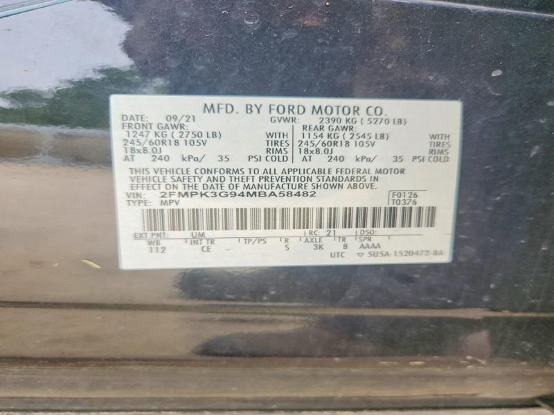 Aukcja sprzedaży 2021 Ford Edge, vin: 2FMPK3G94MBA58482, numer aukcji: 62137766
