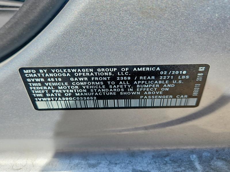 Aukcja sprzedaży 2016 Volkswagen Passat, vin: 1VWBT7A39GC033652, numer aukcji: 66506586