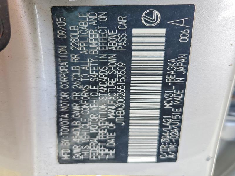 Продаж на аукціоні авто 2006 Lexus Es, vin: JTHBA30G265153509, номер лоту: 64291466