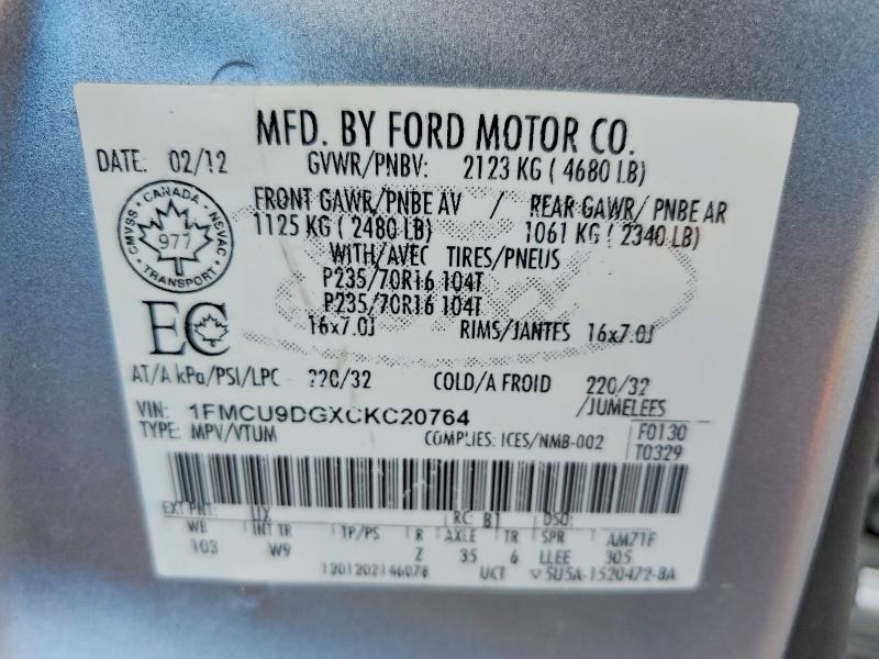 Aukcja sprzedaży 2012 Ford Escape, vin: 1FMCU9DGXCKC20764, numer aukcji: 64104506