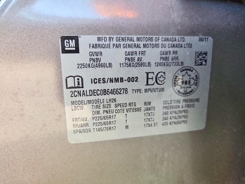 Aukcja sprzedaży 2011 Chevrolet Equinox, vin: 2CNALDEC0B6466278, numer aukcji: 64913536